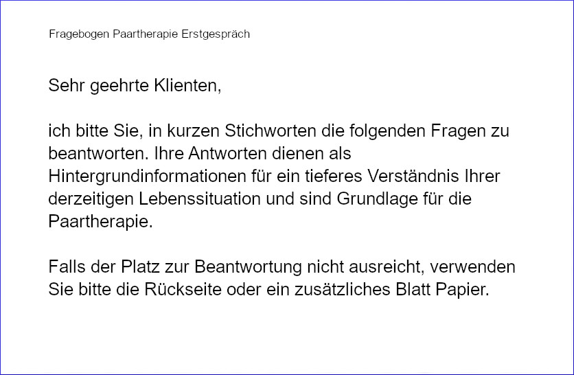 Fragebogen Paartherapie Erstgepraech
