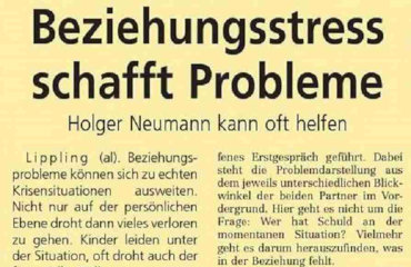 Ausschnitt Zeitungsartikel Beziehungsstress Paartherapie Holger Neumann Paderborn 