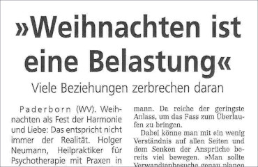 Zeitungsartikel weihnachtlicher Beziehungsstress - Paartherapie als Unterstützung